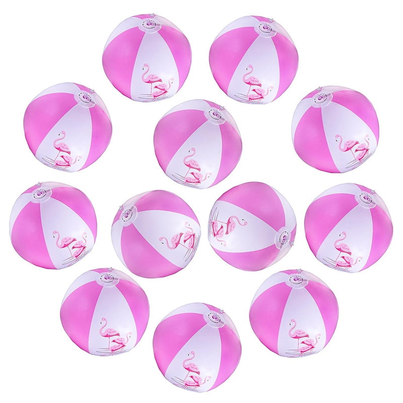 12" Pink Flamingo Party Pack Inflatable Beach Balls For Swimming, Beach Poo