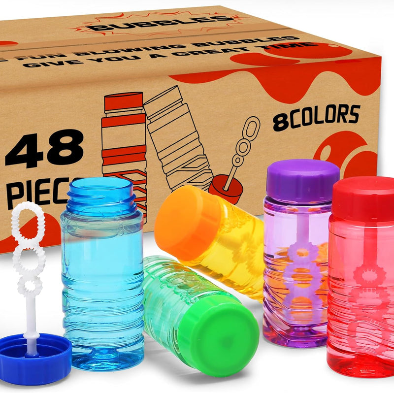 48 Pack Bubble Bottle With Wand Attached To The Cap (8 Colors), Bubbles Bul