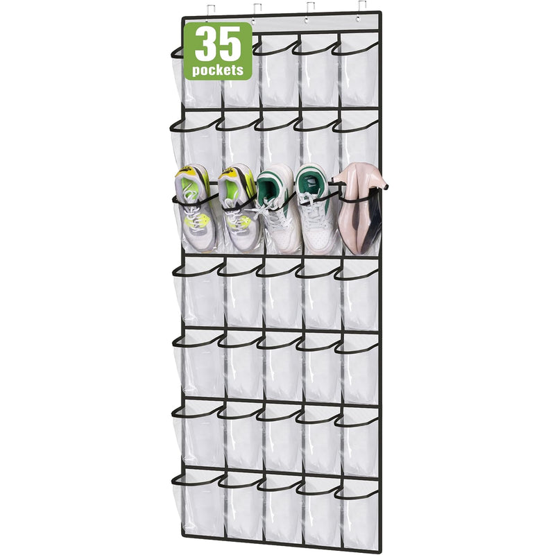 35 Clear Large Pockets Over The Door Shoe Organizer Sturdy Oxford Fabric Hanging