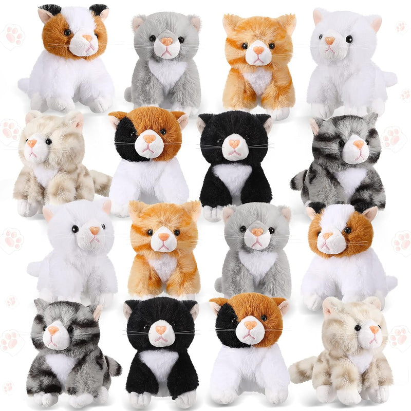 Leitee 16 Pcs Cat Stuffed Animals Bulk 5 Inch Kitten Plush Toy Assorted Cut