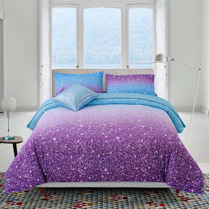 Girls Comforter Set Full Size 6 Piece Bed In A Bag 3D Colorful Sparkle Galaxy