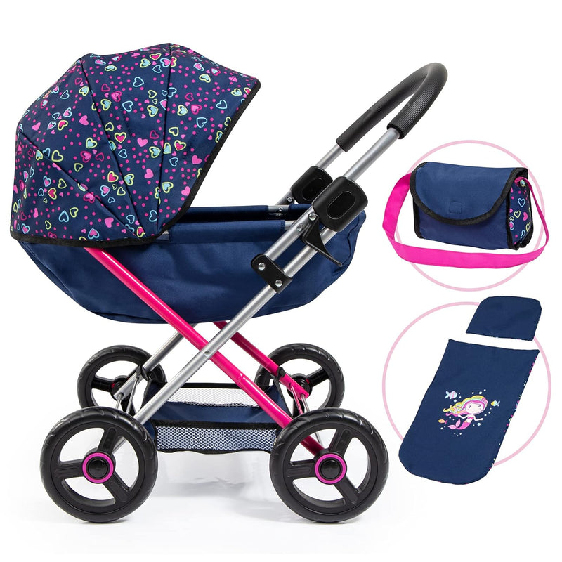 Bayer Design Dolls: Pram Cosy - Blue, Pink, Hearts - includes Blanket & Sho
