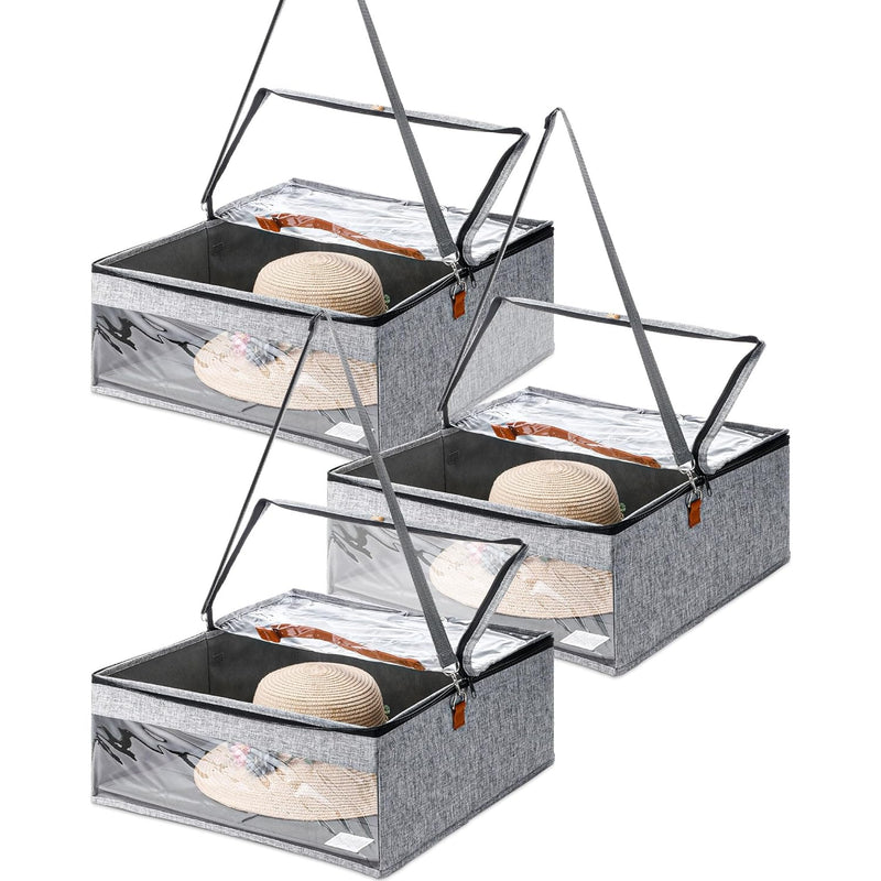 3 Pcs Hat Storage Boxes, Hat Travel Case, Hats Organizer With Lids Cowboy Hat Ho