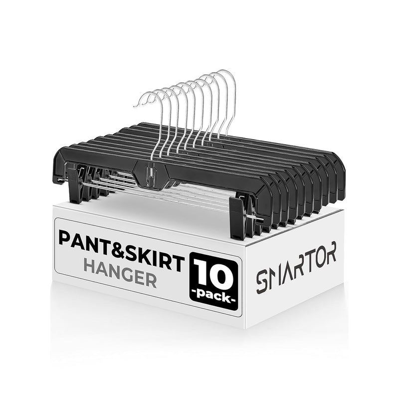 Pants Hangers & Skirt Hangers - Black Pant Hangers 10 Pack, Clip Hangers For Sho