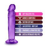 Blush B Yours Sweet N Small 6" Realistic Dildo W/Suction Cup – Purple – G-Spot Penis For Pegging Anal & Vaginal Stimulation – Strap-On Harness Compatible Beginner Dildo Sex Toy For Women Men Couples