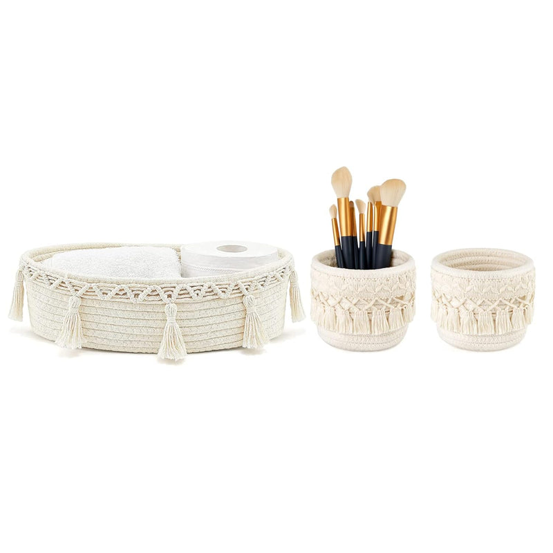 Set Of 3 Macrame Storage Baskets