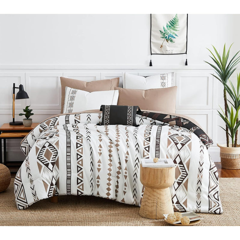 Queen Comforter Set, Boho Aztec Comforter Set 8 Pieces, All Season Reversible