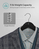 Wooden Hangers, 20-Pack Wood Coat Hangers with Shoulder Notches, Swivel Hook, Non-Slip for Jackets, Shirts, Suits, Black and Silver UCRW02B-20