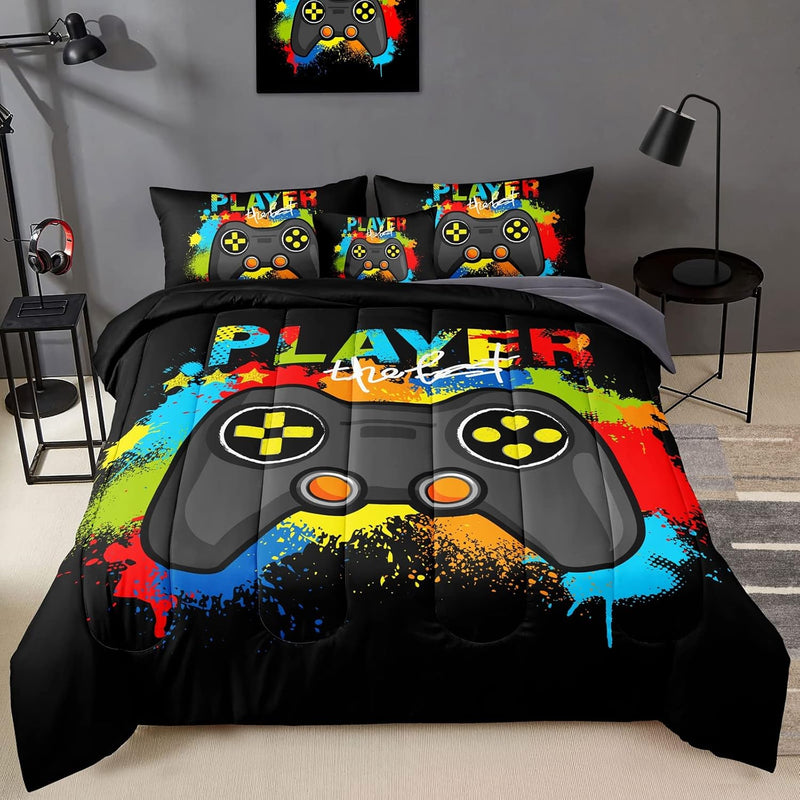 Gamer Comforter Set Gaming Twin Size,Video Game Controller Comforter For Boys