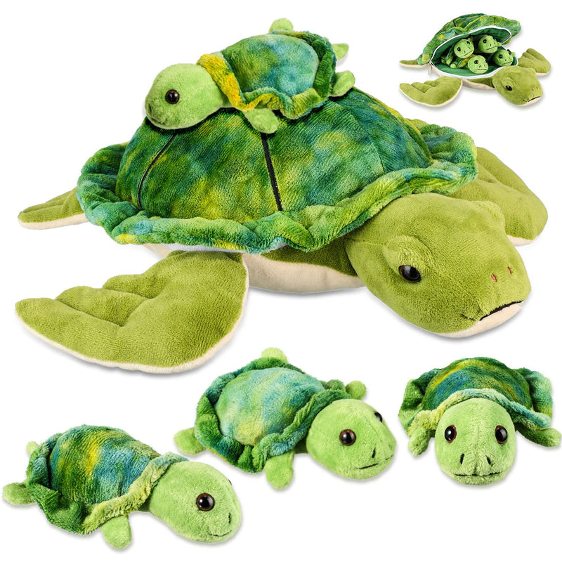 Aoriher 5 Pieces Plush Turtle Set 12 Inch Stuffed Sea Turtle Mom with 4 Lit