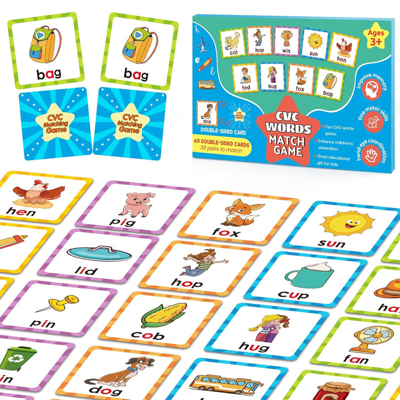 Cvc Words Matching Game For Toddlers 3 5, Memory Games For Kids Ages 4 8, C