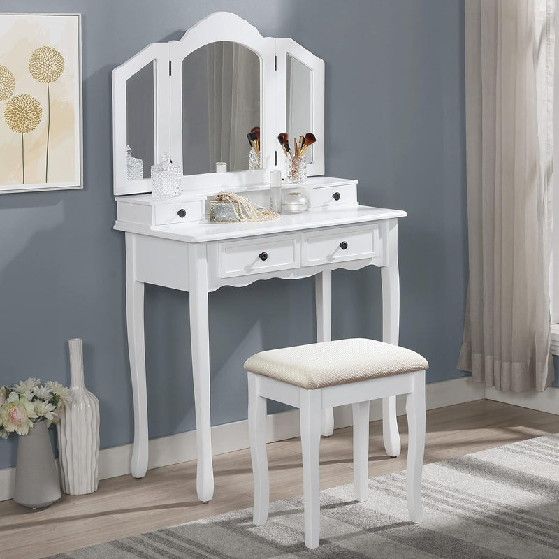 Sanlo Wooden Vanity | Make Up Table And Stool Set | White