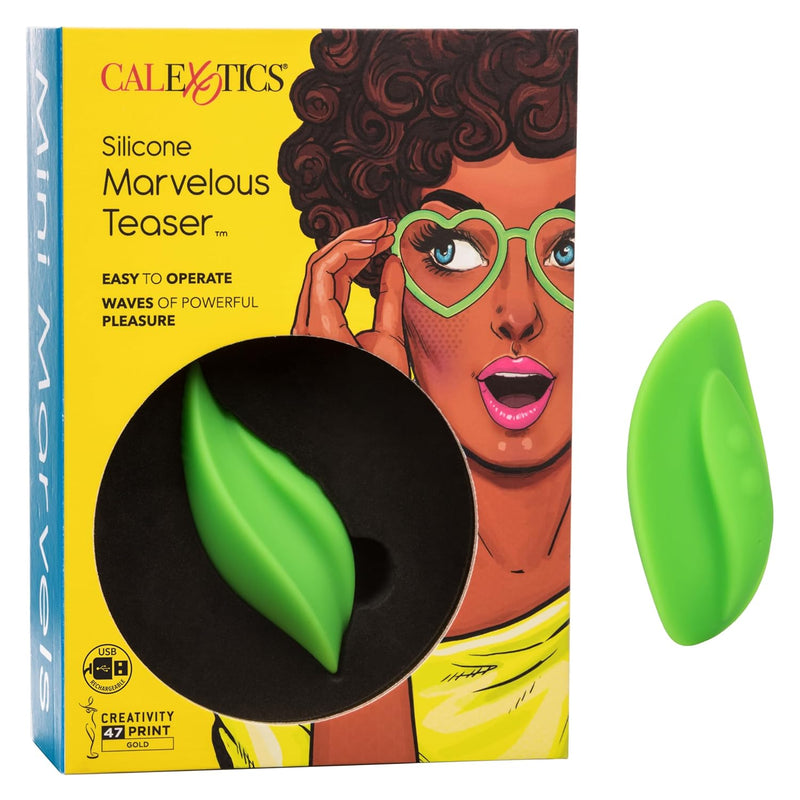 Mini Marvels Marvelous Teaser – Silicone Waterproof Compact Massager Vibrator – 10 Function Rechargeable Vibe – Adult Sex Toy Massager For Couples – Green