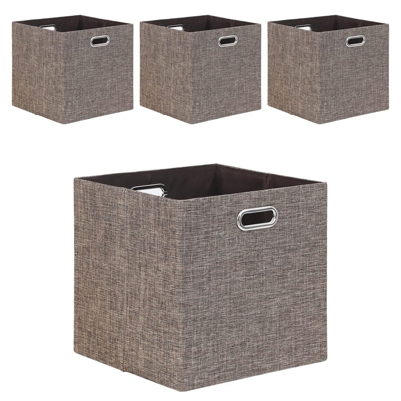 Cube Storage Bins 13×13 Linen Foldable Box With Handles, Collapsible Organizatio