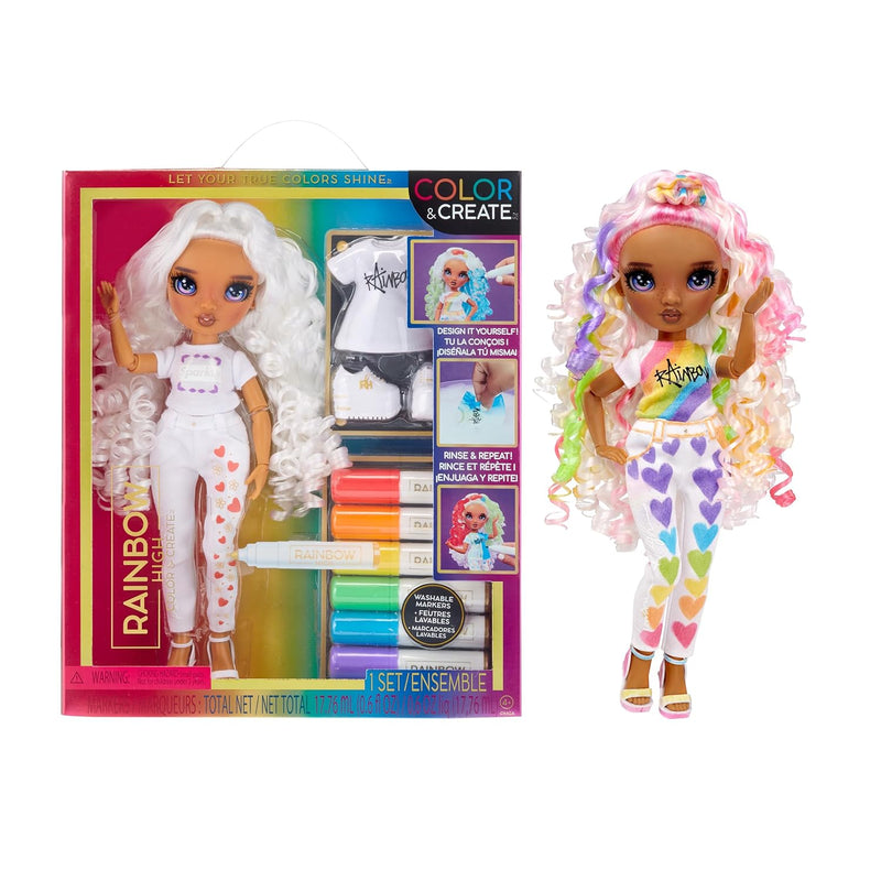 Color & Create Fashion Diy Doll With Washable Rainbow Markers, Purple Eyes,
