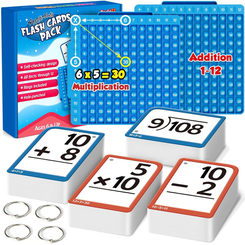 Math Flash Cards + Math Board, Multiplication Flash Card Times Table Chart,