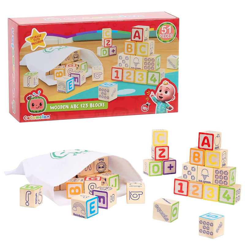 CoComelon 51-Piece Classic ABC Wooden Block Set, Preschool Building Toys, L