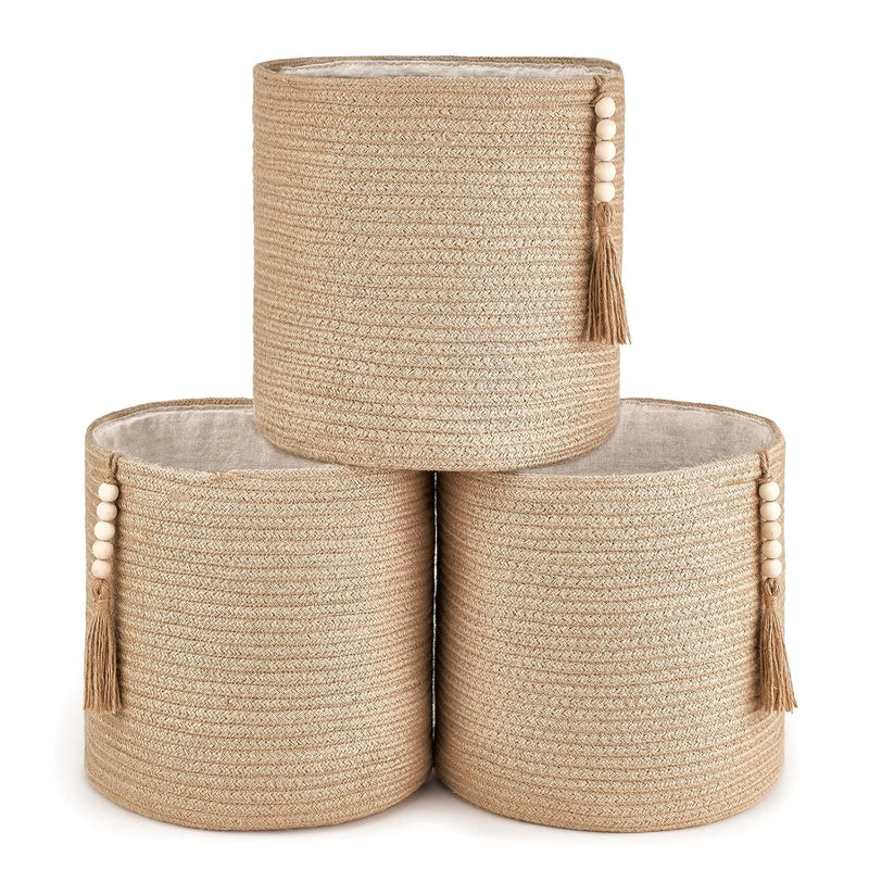 Storage Baskets Set Of 3 Small Woven Cubes Bins Basket Organizer Decorative Wood