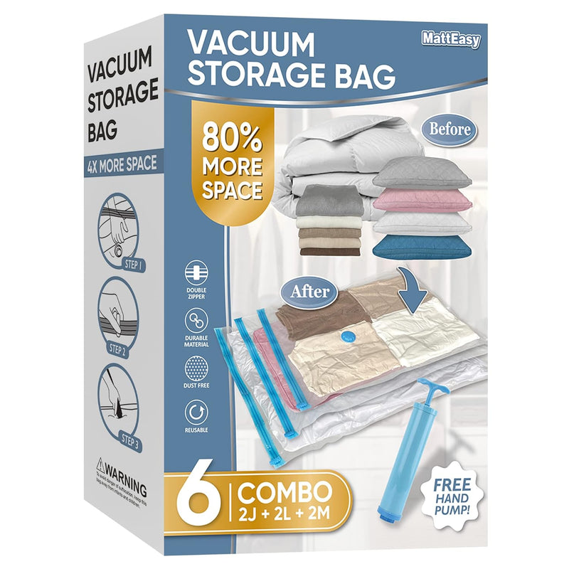 Space Saver Vacuum Storage Bags, 6 Pack Combo (2 Jumbo/2 Large/2 Medium) Space S