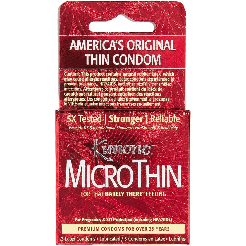 Microthin Condoms Pack Of 3 - Premium Lubricated Natural Latex Condoms, Thinnest, Vegan-Friendly, No Latex Odor - Thin, Strong, And Extra Sensitive