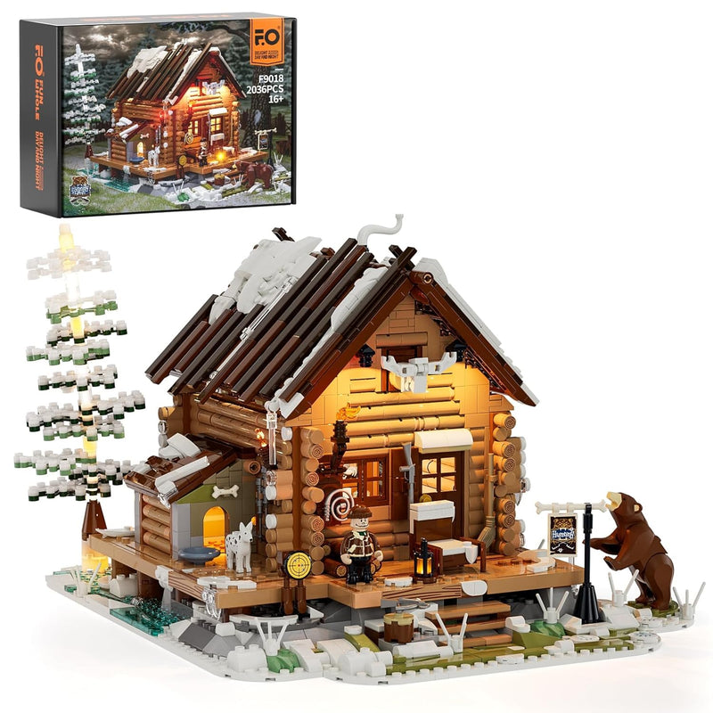 Hunting Cabin Lighting Building Bricks Set Retro Wooden Cabin Led Light Con