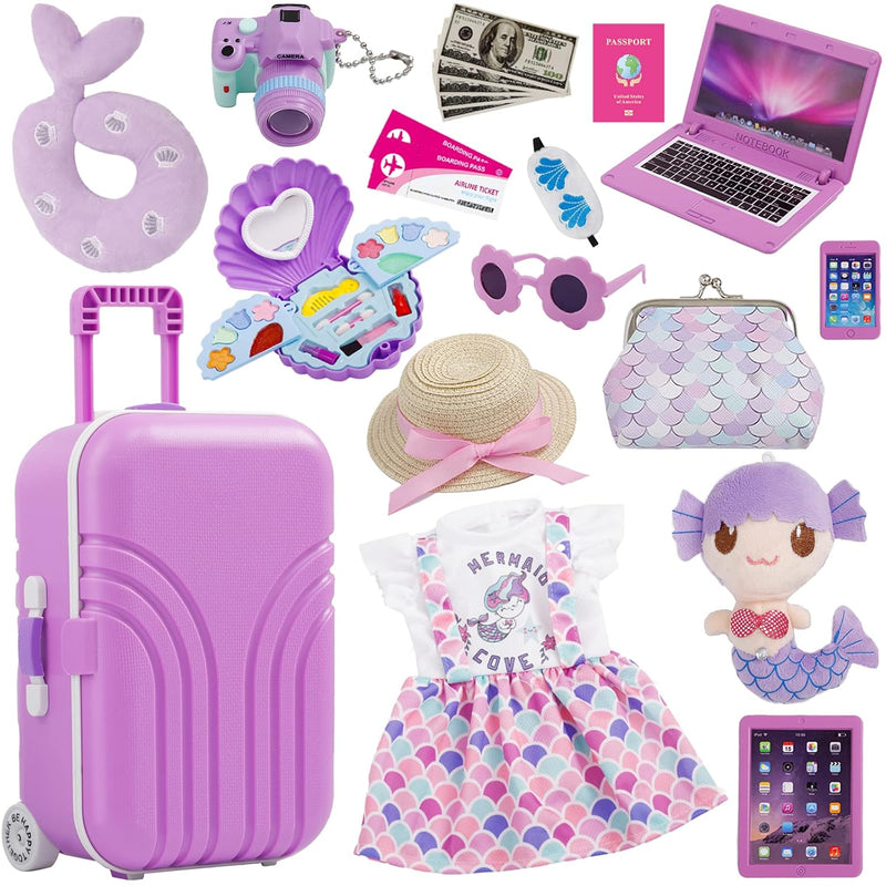 18 Inch Doll Suitcase Travel Luggage Play Set, 18" Doll Mermaid Theme Trave