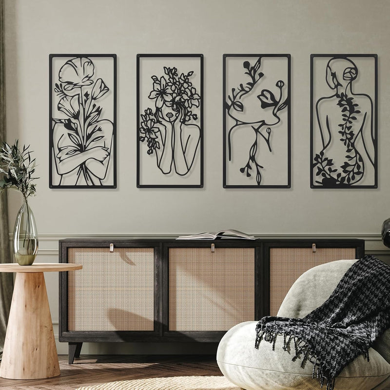 4 Pcs Metal Minimalist Abstract Woman Wall Art Line Drawing Wall Art Decor Sin