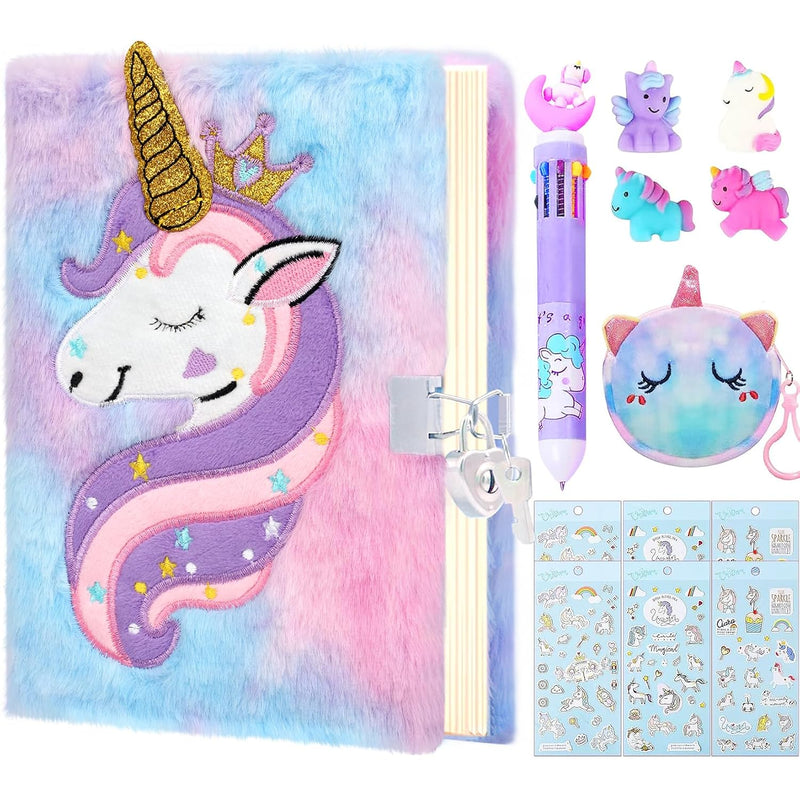 Fluffy Unicorns Diary With Lock For Girls, 6 7 8 Year Old Girl Birthday Gif