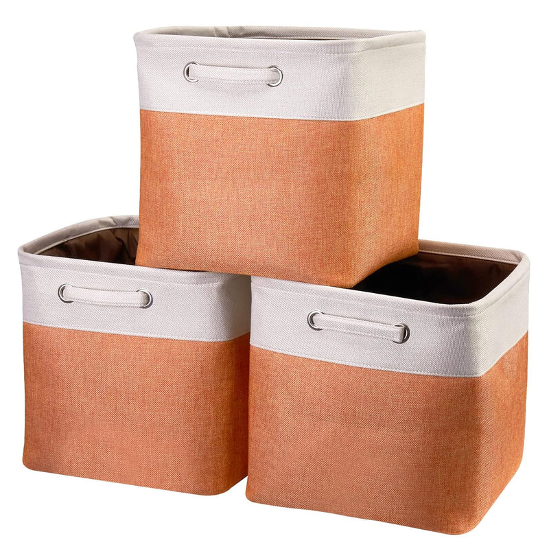 Fabric Cube Storage Boxes Foldable Storage Bins Orange And Beige Patchwork Stora