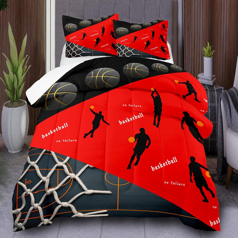 Basketball Bedding Sets Queen, Black And Red Basketball Comforter Set, Sports
