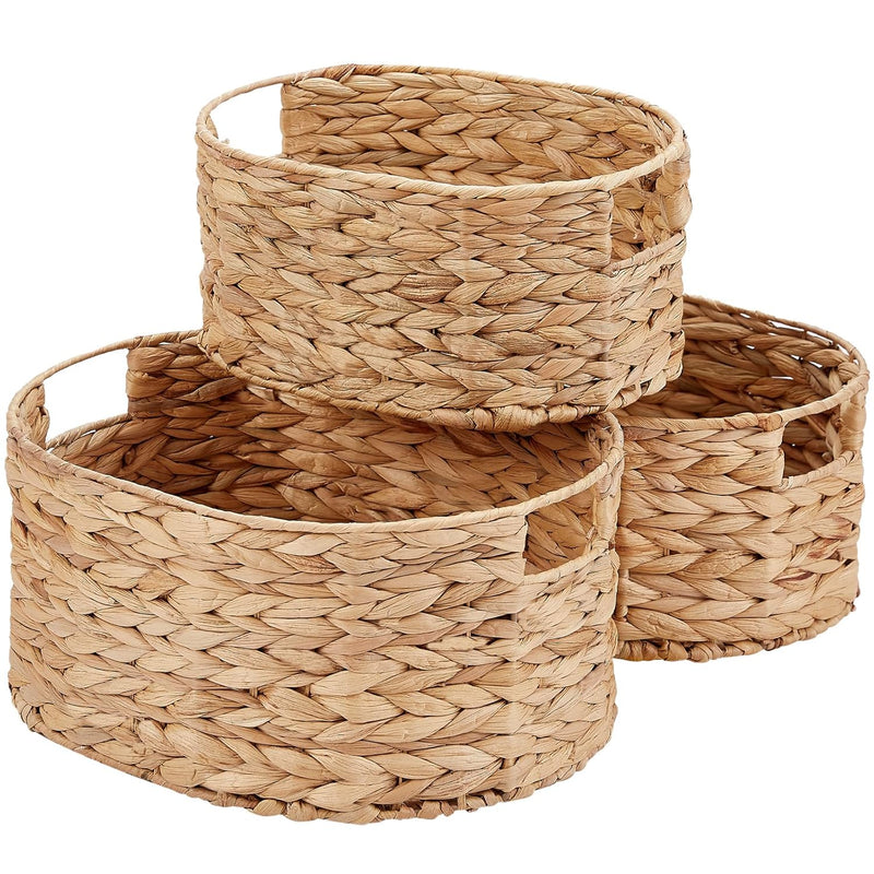 Wicker Basket, 3-Pack Water Hyacinth Wicker Storage Basket With Built-In Handles