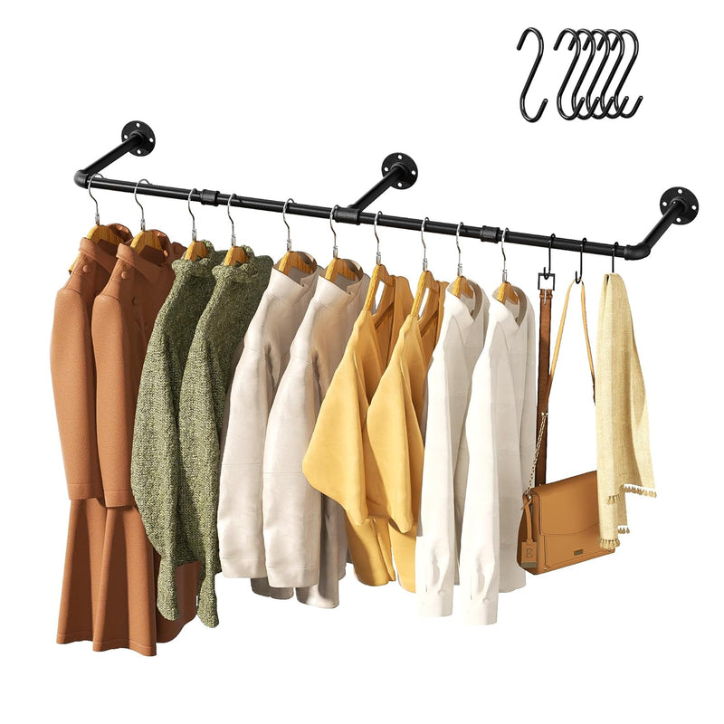 Vintage Clothes Rack, 48" Industrial Pipe Wall Mount Garment Rack, Space-Saving