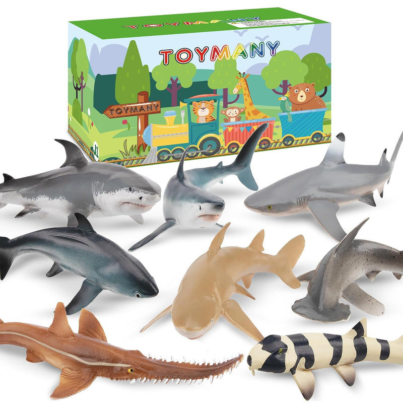 Toymany 8PCS Shark Toys Figurines, Realistic Sea Creatures Shark Toy for Ki