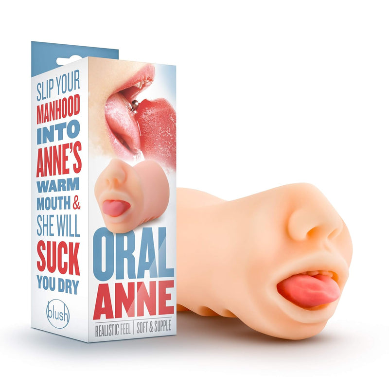 Blush X5 Men 4.75" Oral Anne Masturbator, Realistic Mouth & Tongue For Lifelike Oral Play, Ultrasoft Open Ended Ribbed Pocket Stroker For Extreme Cock Pleasure, Adult Sex Toy For Men - (Vanilla)