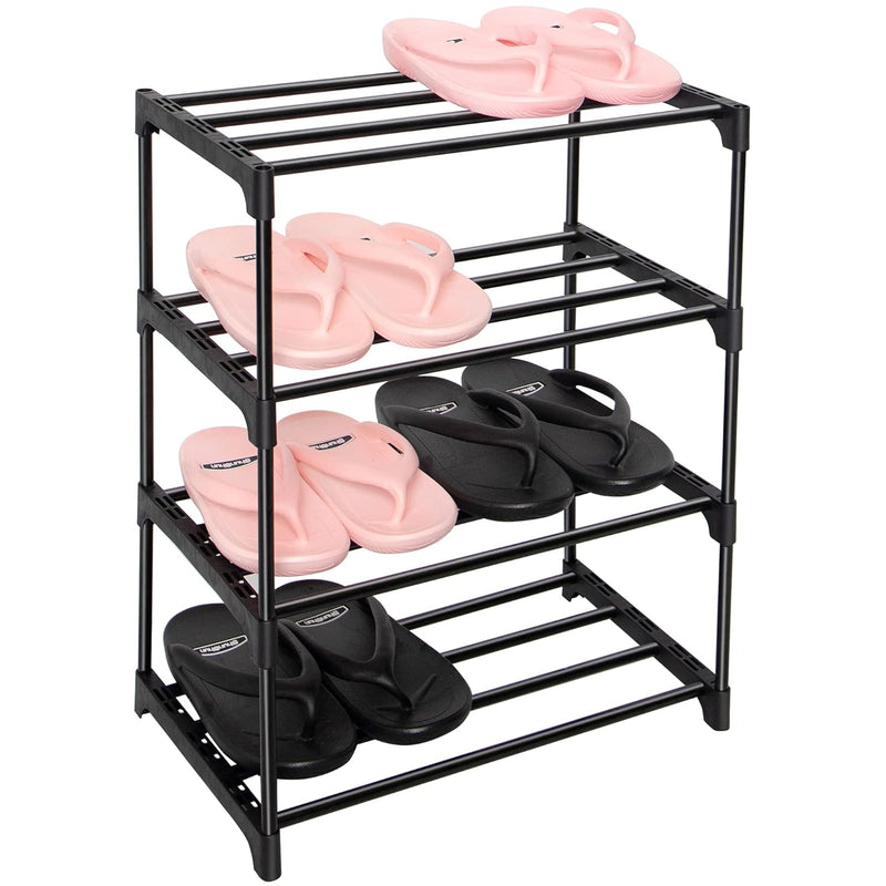 Upgrade 4-Tier Small Shoe Rack, Metal Stackable Kids Shoe Shelf Storage Shoe Sta