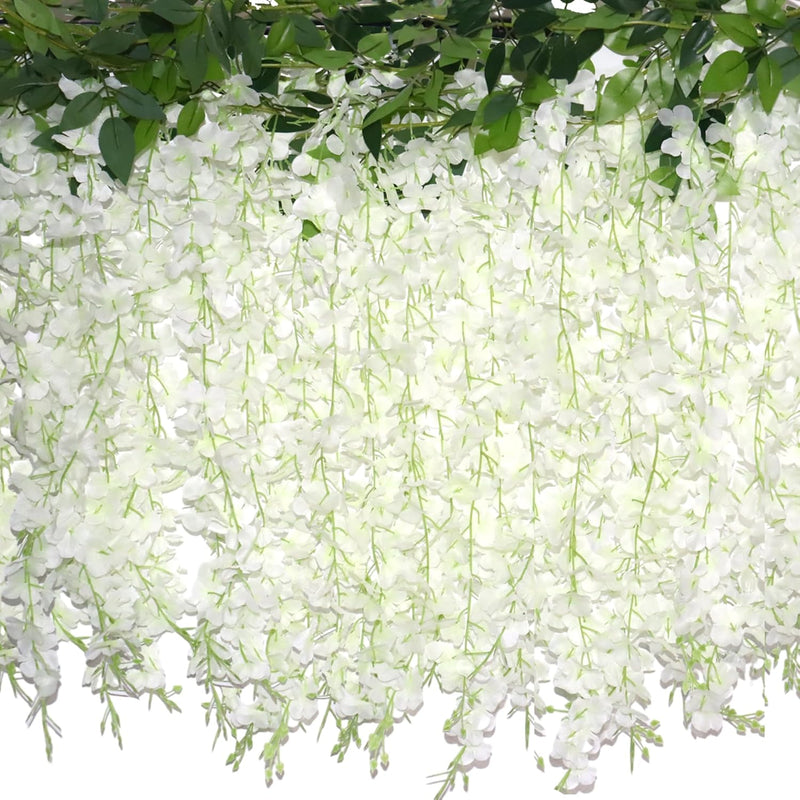 60 Branches Wisteria Hanging Flowers, Artificial White Wisteria Flowers Garlan