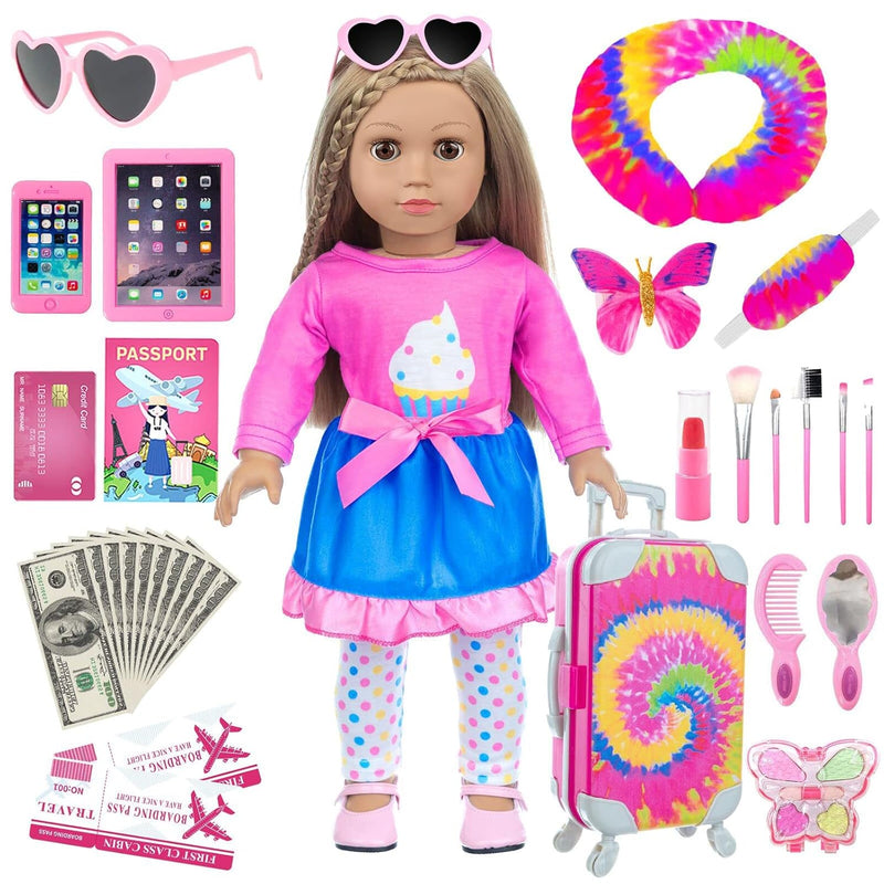American 18 Inch Doll Accessories 18" Doll Clothes With Travel Suitcase And Pr