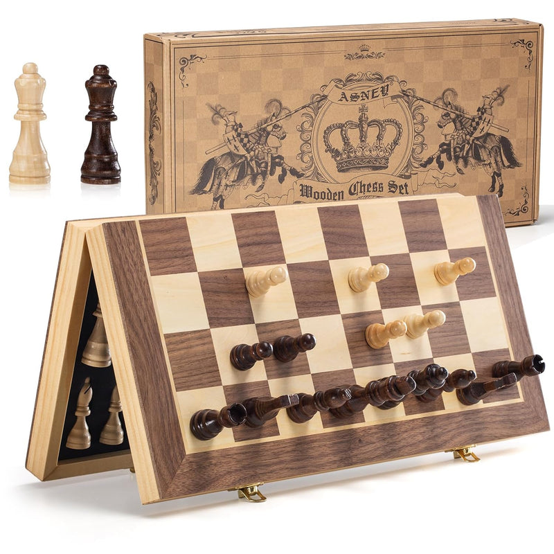 Upgraded Magnetic Chess Set, 15" Tournament Staunton Wooden Chess Board Gam