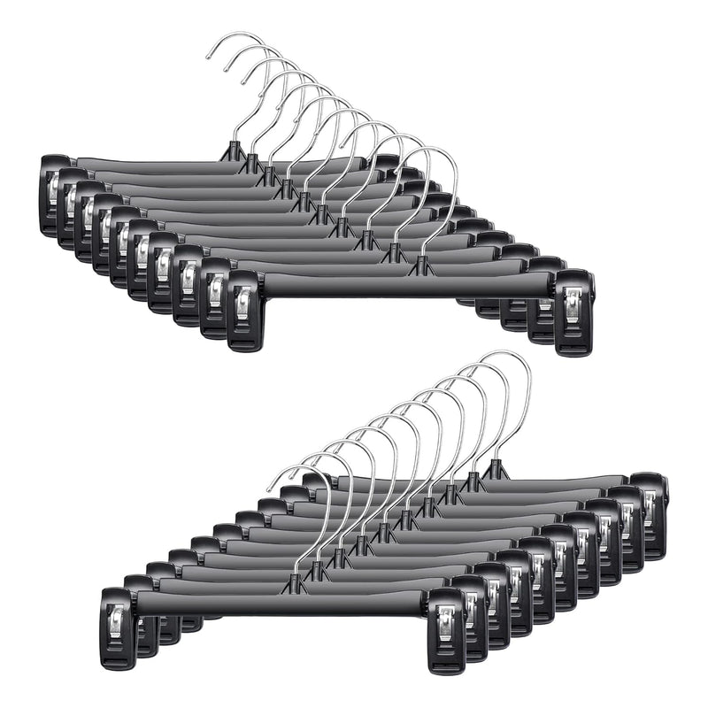 Black Pants Hangers, 12 Inch Skirt Hangers With Non-Slip Big Clips And 360° Swiv