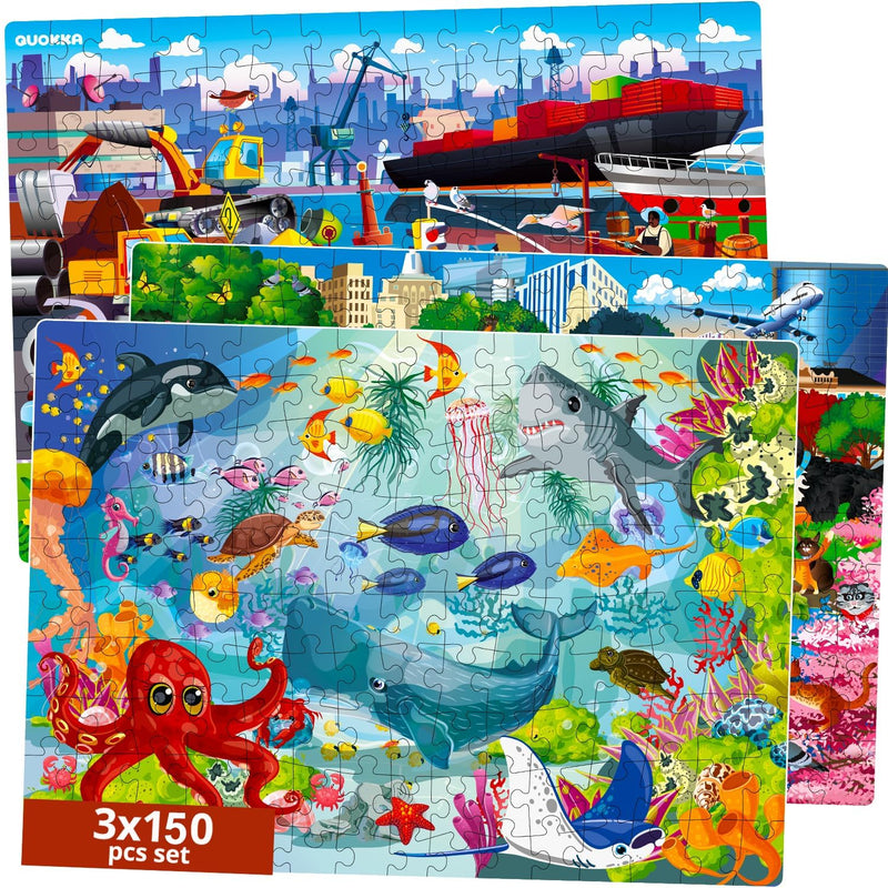 QUOKKA Floor Puzzles for Kids Ages 8-10 – 3X150 Piece Puzzles for Kids Ages