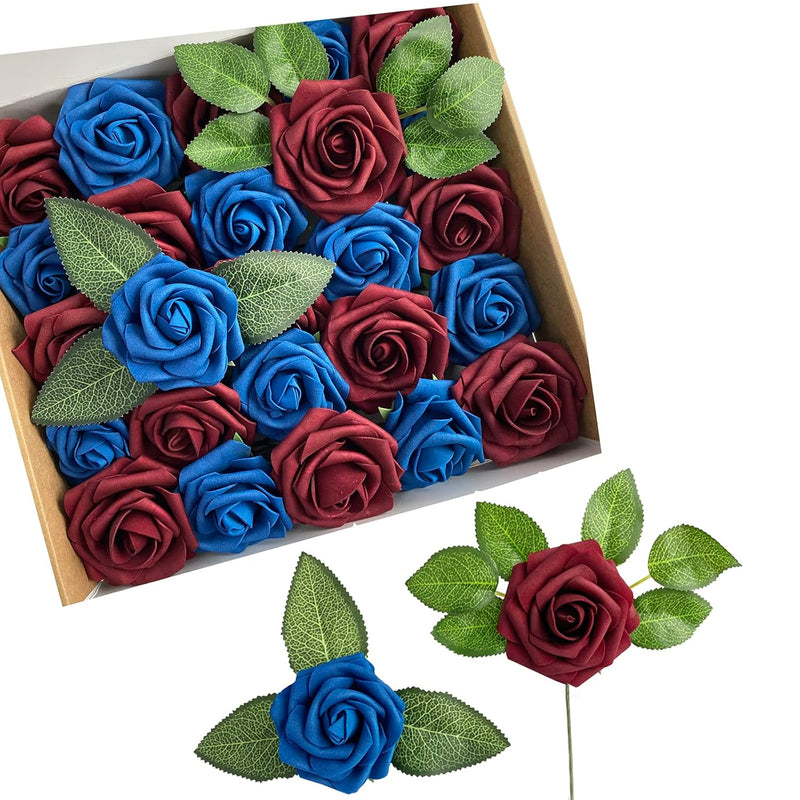 Artificial Foam Rose Flowers 25Pcs Fake Navy Blue Burgundy Roses For Diy Table