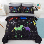 5 Piece Boys Queen Gamer Comforter Set With Sheets, 3D Colorful Video Game Con