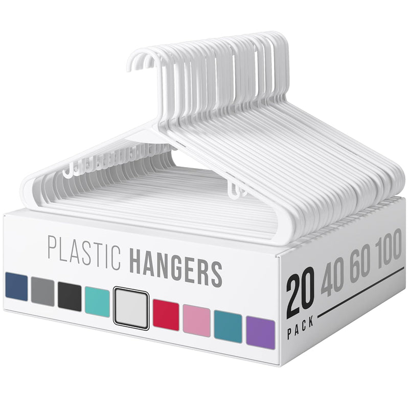 Clothes Hangers Plastic 20 Pack - White Plastic Hangers - Makes The Perfect Coat
