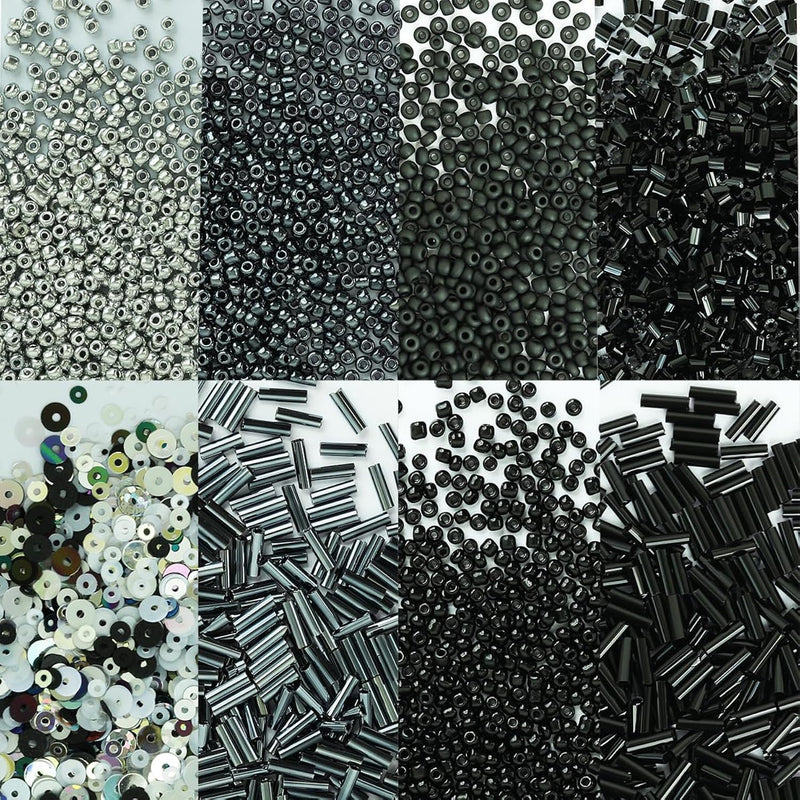 Many Kinds Of Craft Beads Including Glass Bugle Seed Beads Sequins Beads For Diy Arts Crafts Sewing Embroidery Clothing Jewelry Making (Black)