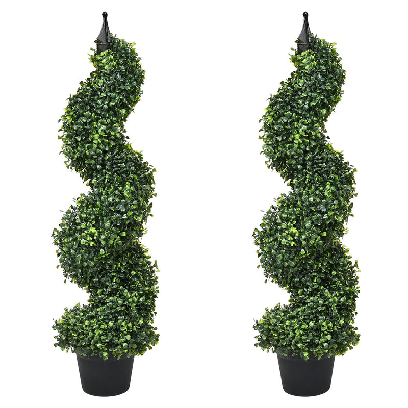 2 Pack Artificial Boxwood Topiary Tree, 3Ft Topiary Plants Potted Trees Decora