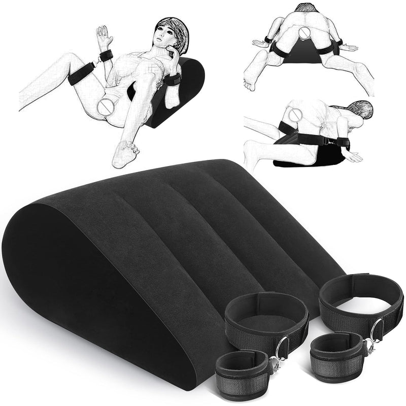 Sex Bondage Pillow Handcuffs Set - Thigh Wrist Cuffs Sex Position Support Pillow Inflatable Ramp Sex Furniture Couples Toy Bdsm Bondage Restraint Kit Adult Sex Toy For Women And Couple(Black