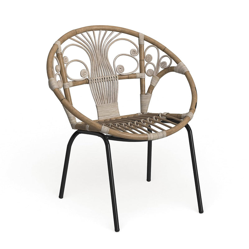 Home Collection Carlson Grey And White Rattan Round Accent Chair