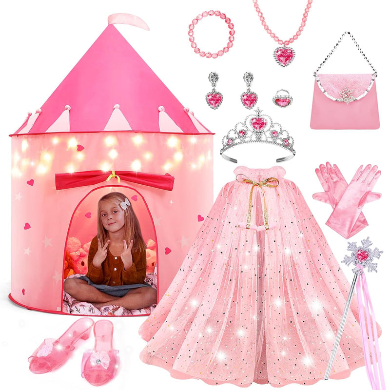 15Pcs Princess Castle Play Tent Dress Up With Led Glow In The Dark Stars Fo