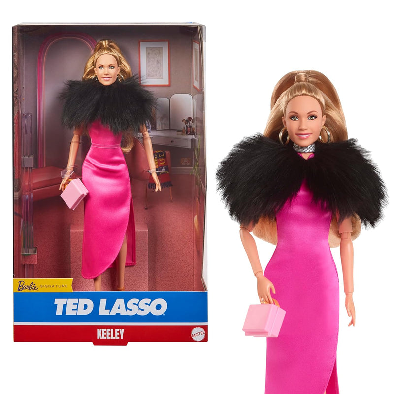 Barbie Signature Doll, Keeley from Ted Lasso Wearing Pink Dress & Faux Fur