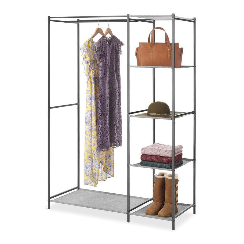 Double Rod Closet With Shelves, Gray And Black